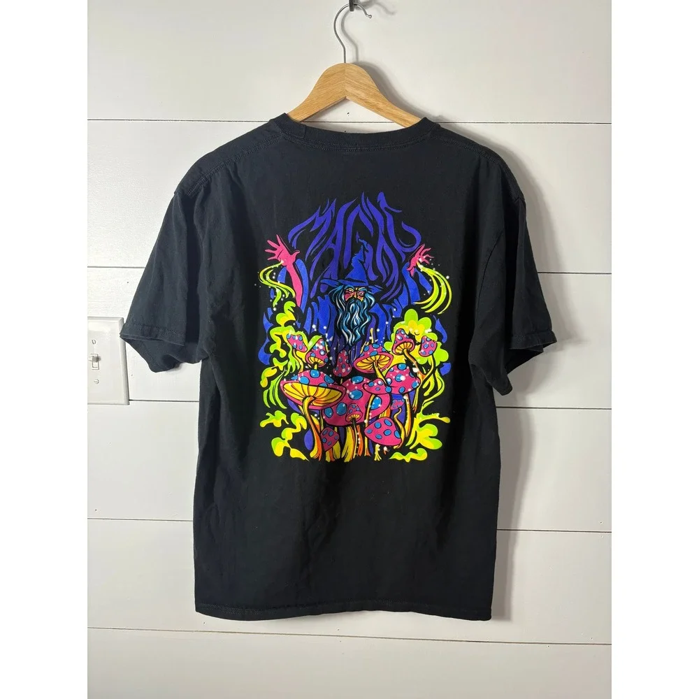 ALab Black Graphic T-Shirt with Colorful Mushroom Print Hippiecorecore Tee Large - Picture 3 of 6